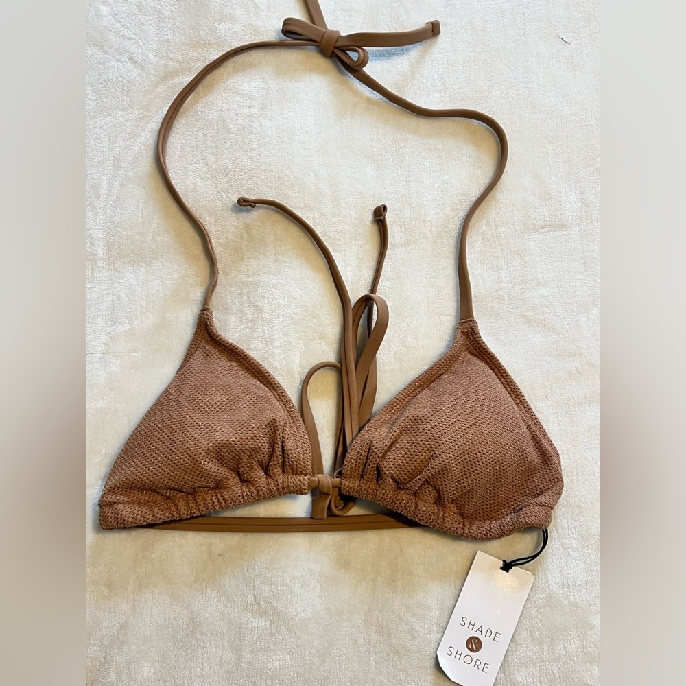 Shade & Shore Brown shimmer Mesh Triangle Bikini Top size Small NWT